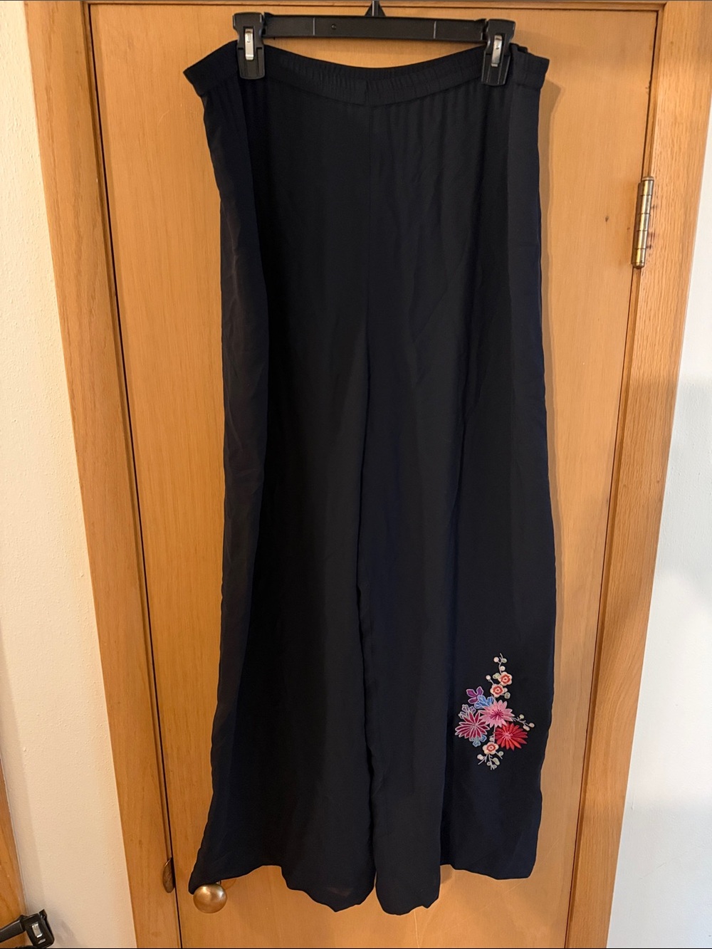 Sue Wong Women’s Georgette Silk Floral Wide Leg Pull On Pants Black Size Large